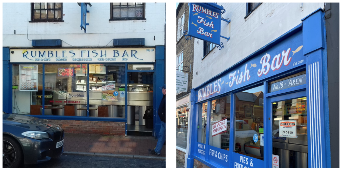 Before and after shots of Rumbles Fish Bar, Ely